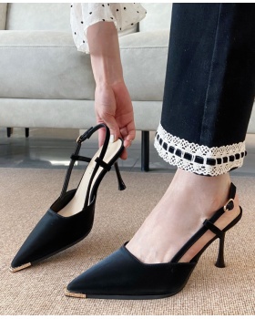 Profession buckle sexy shoes low pointed fine-root sandals