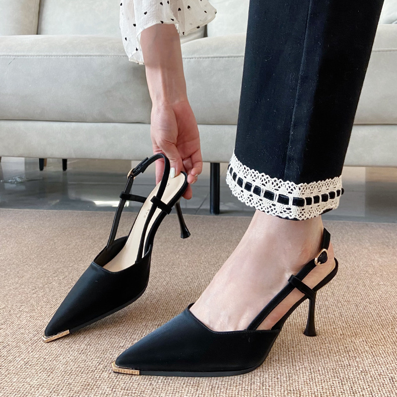 Profession buckle sexy shoes low pointed fine-root sandals