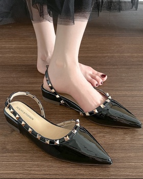 Thick France style sandals nude color rivet shoes for women