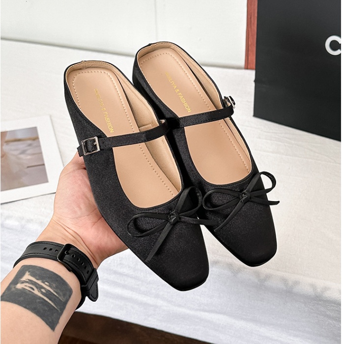 Bow square head France style shoes for women