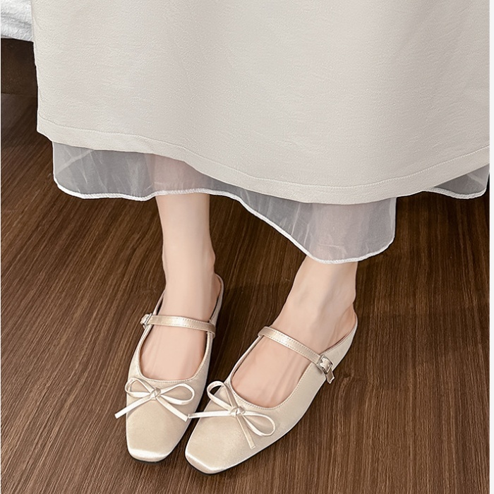 Bow square head France style shoes for women