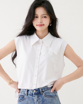 Lapel white summer tops Korean style Casual shirt for women