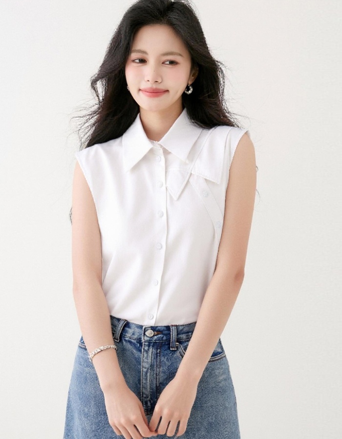 Lapel white summer tops Korean style Casual shirt for women
