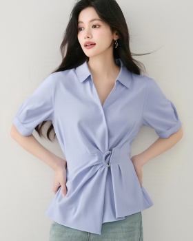 Pinched waist France style tops summer white shirt