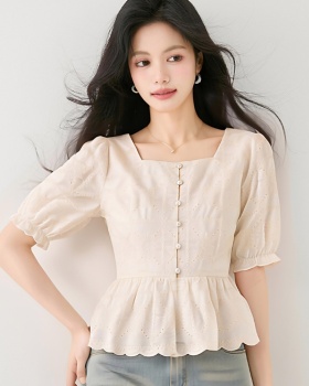 Temperament lace tops France style embroidered shirt