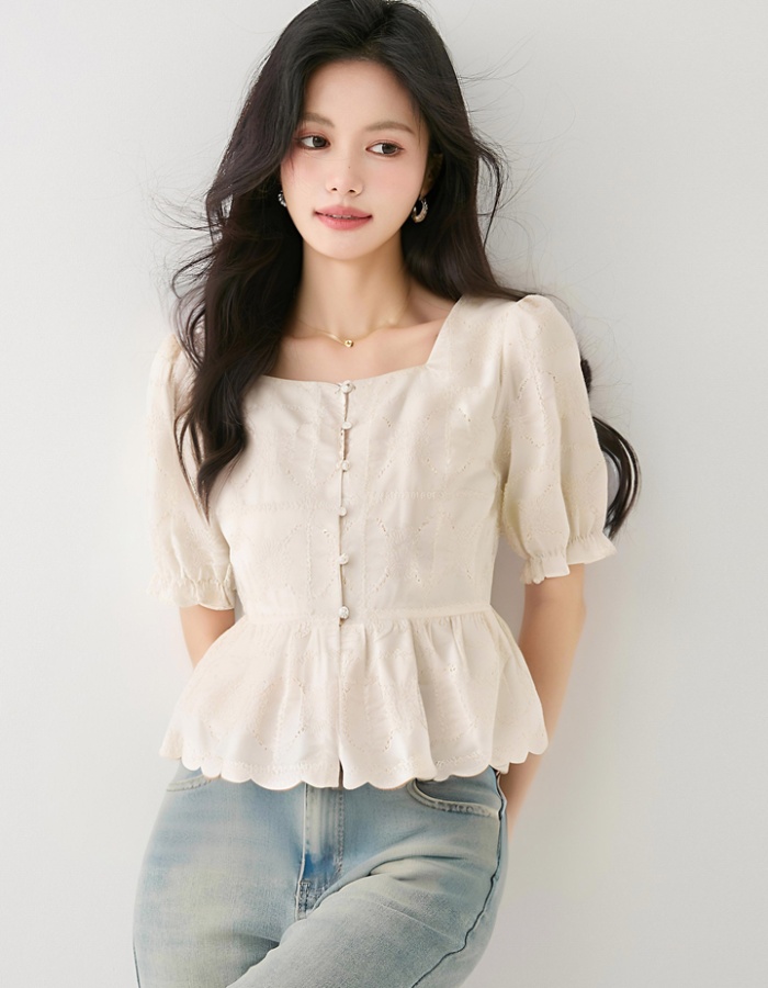 Temperament lace tops France style embroidered shirt