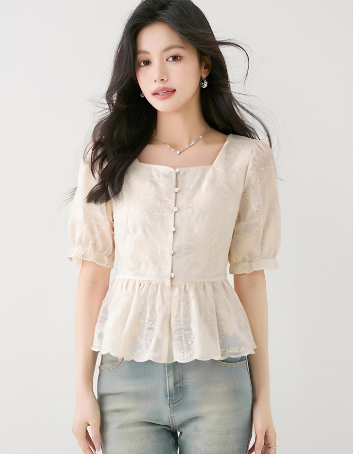 Temperament lace tops France style embroidered shirt