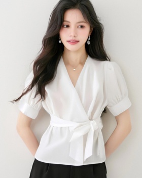 Temperament V-neck shirt pinched waist tops