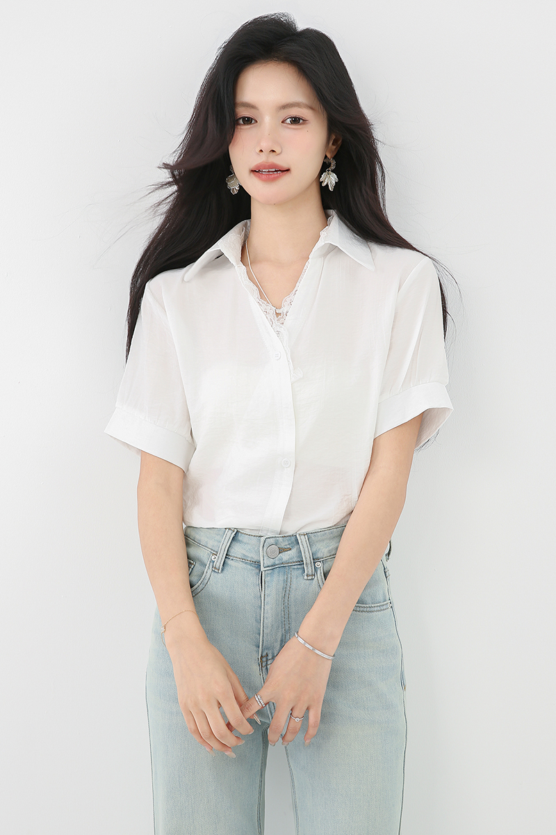 Temperament commuting shirt white unique tops for women