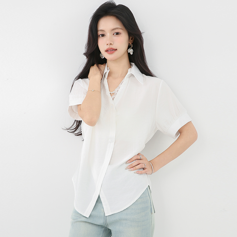 Temperament commuting shirt white unique tops for women