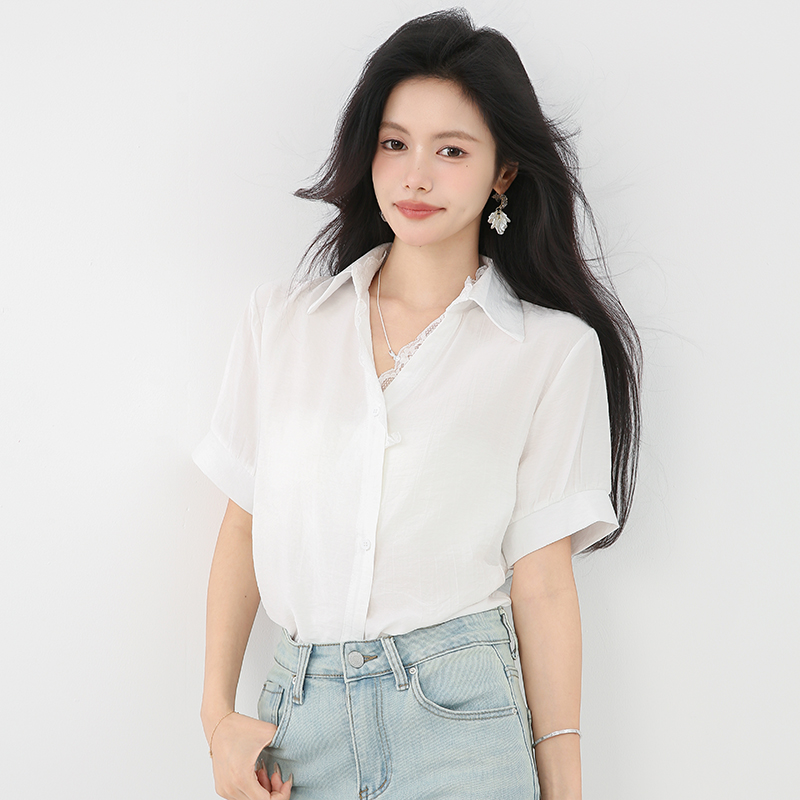 Temperament commuting shirt white unique tops for women