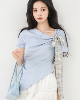 Bow temperament T-shirt summer irregular small shirt