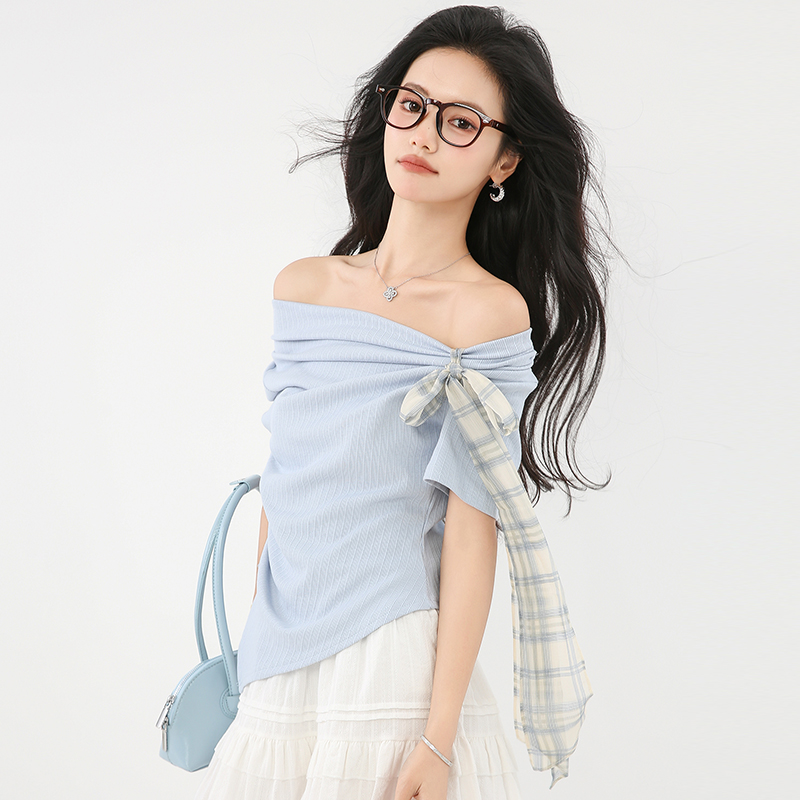 Bow temperament T-shirt summer irregular small shirt