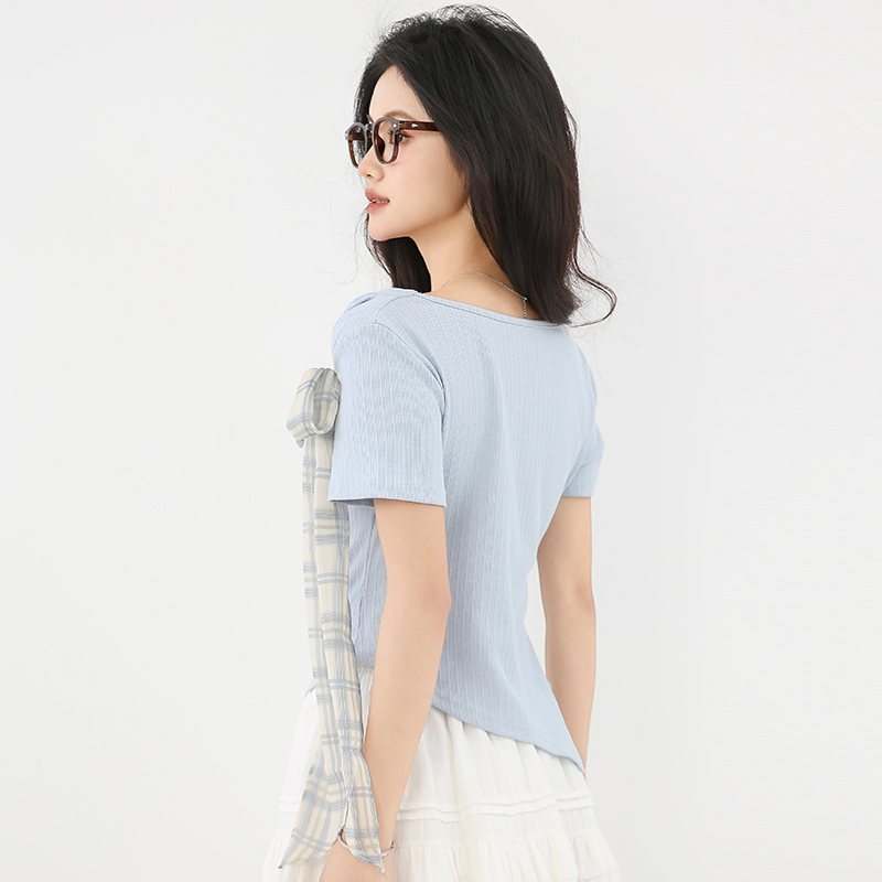 Bow temperament T-shirt summer irregular small shirt