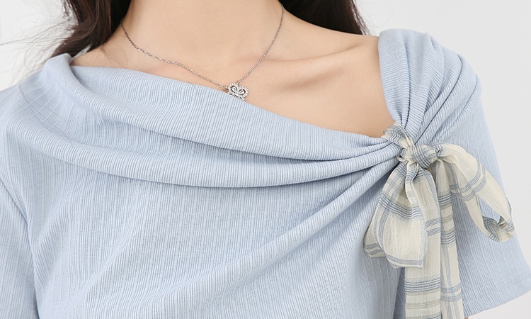 Bow temperament T-shirt summer irregular small shirt