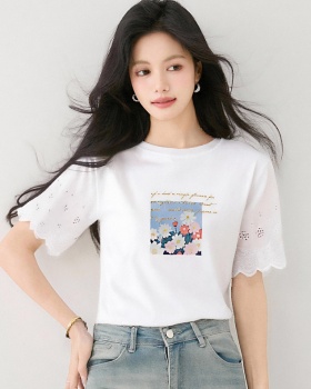 Daisy printing summer tops all-match short sleeve T-shirt