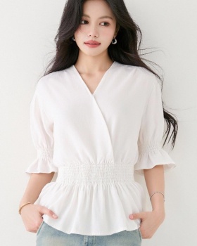 Puff sleeve V-neck shirt summer tops for women