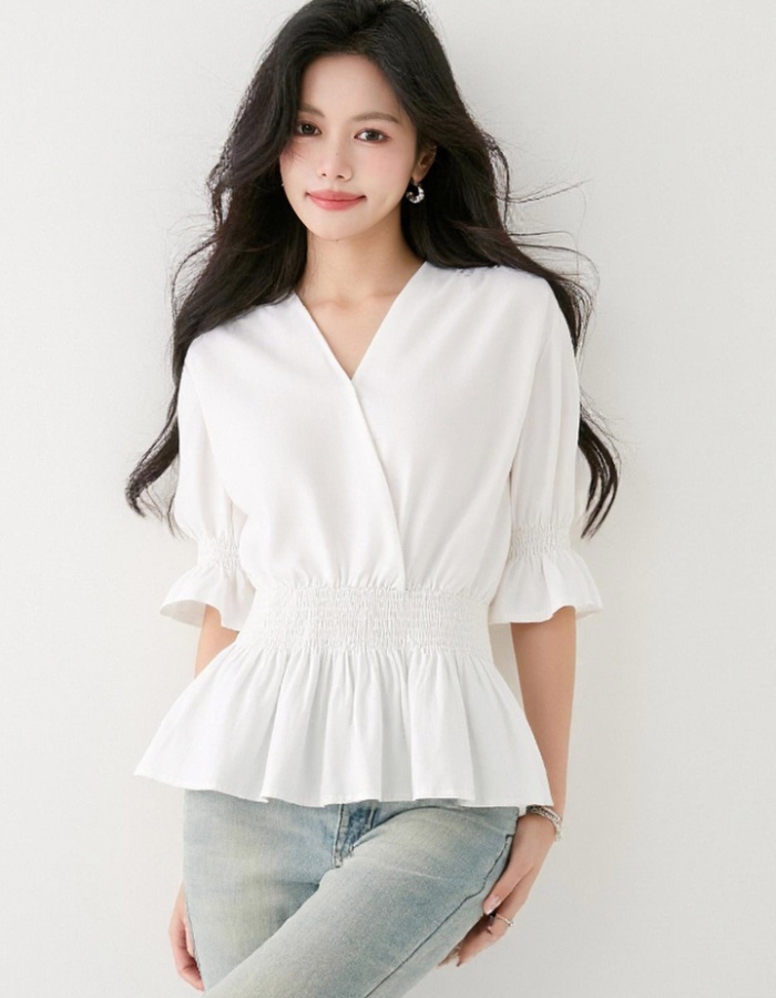 Puff sleeve V-neck shirt summer tops for women