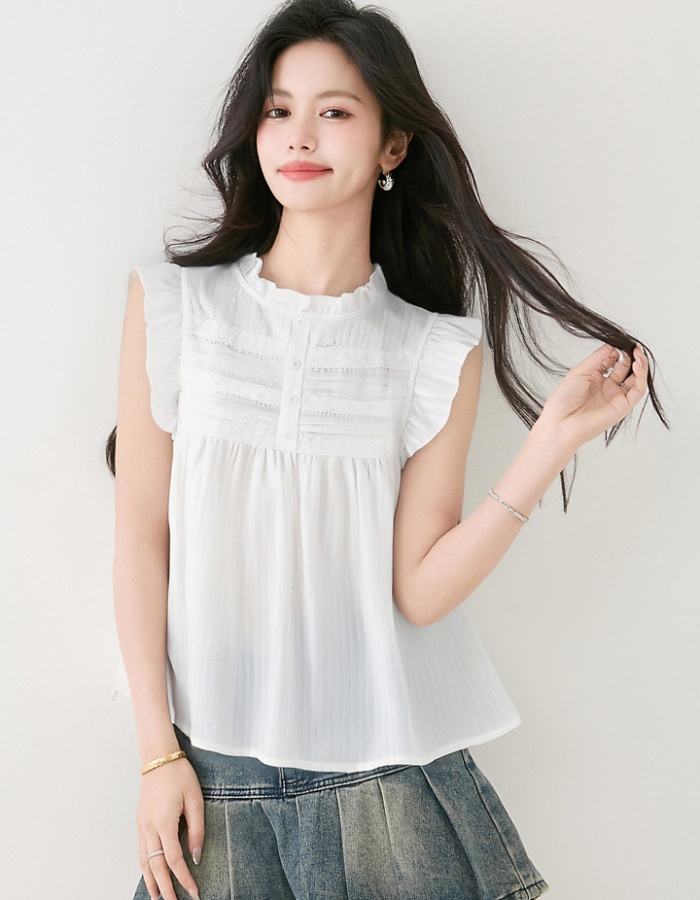 Lace boats sleeve shirt all-match tops for women