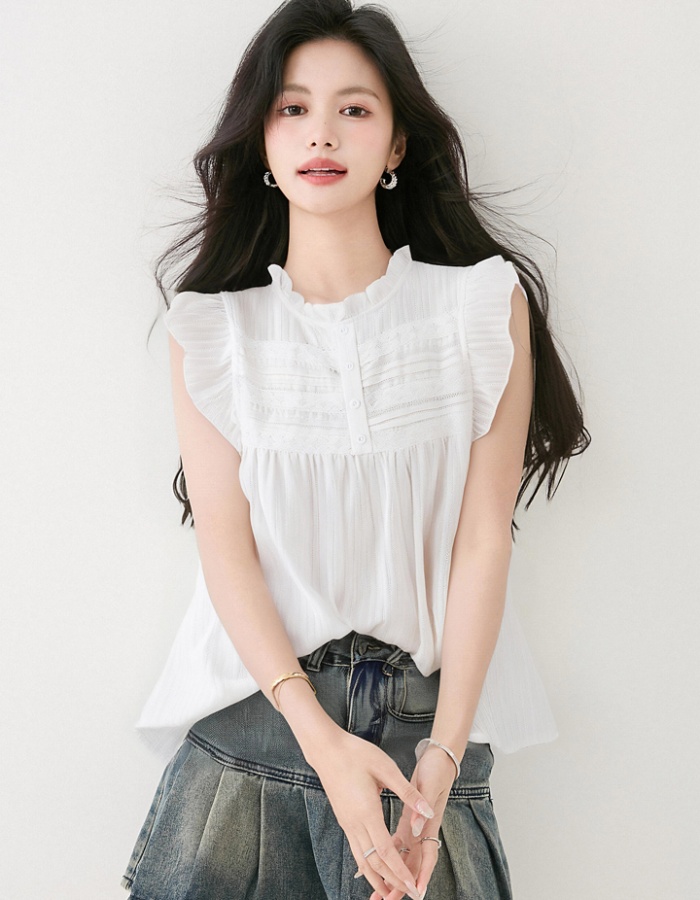 Lace boats sleeve shirt all-match tops for women