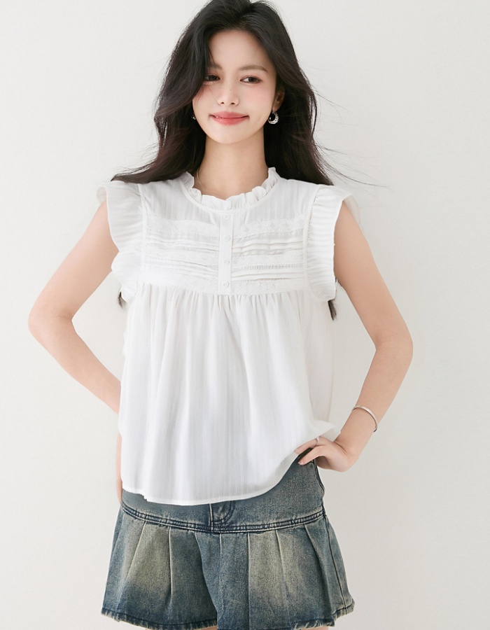 Lace boats sleeve shirt all-match tops for women