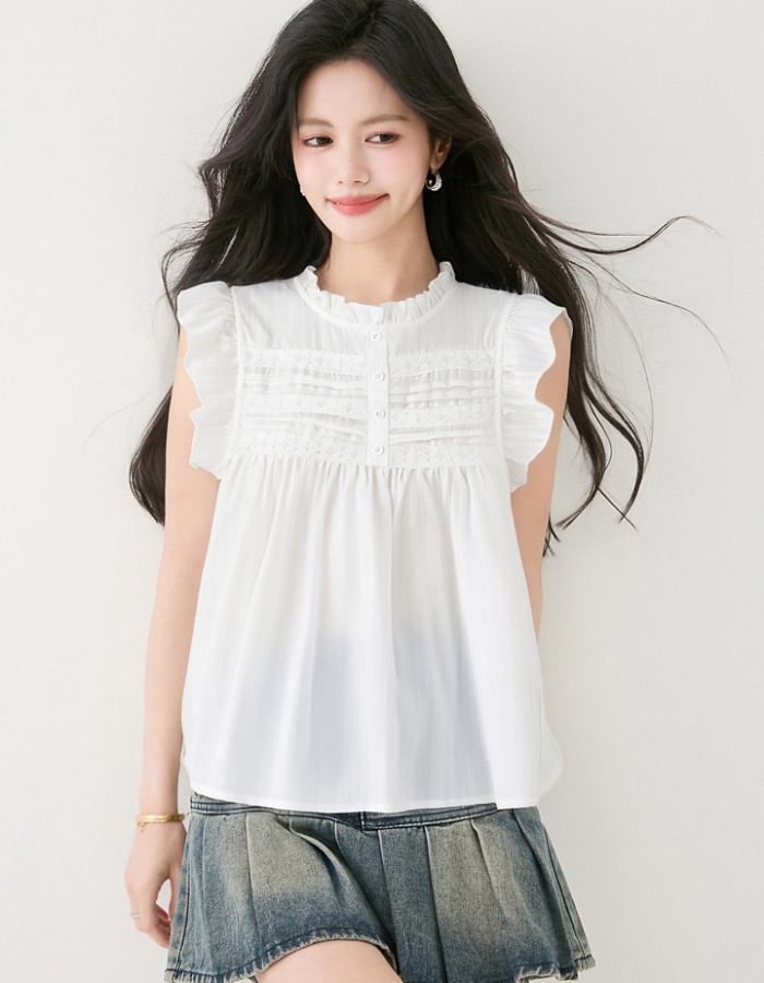 Lace boats sleeve shirt all-match tops for women