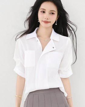 Korean style unique white shirt summer profession tops