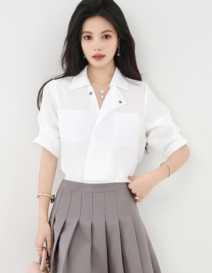 Korean style unique white shirt summer profession tops