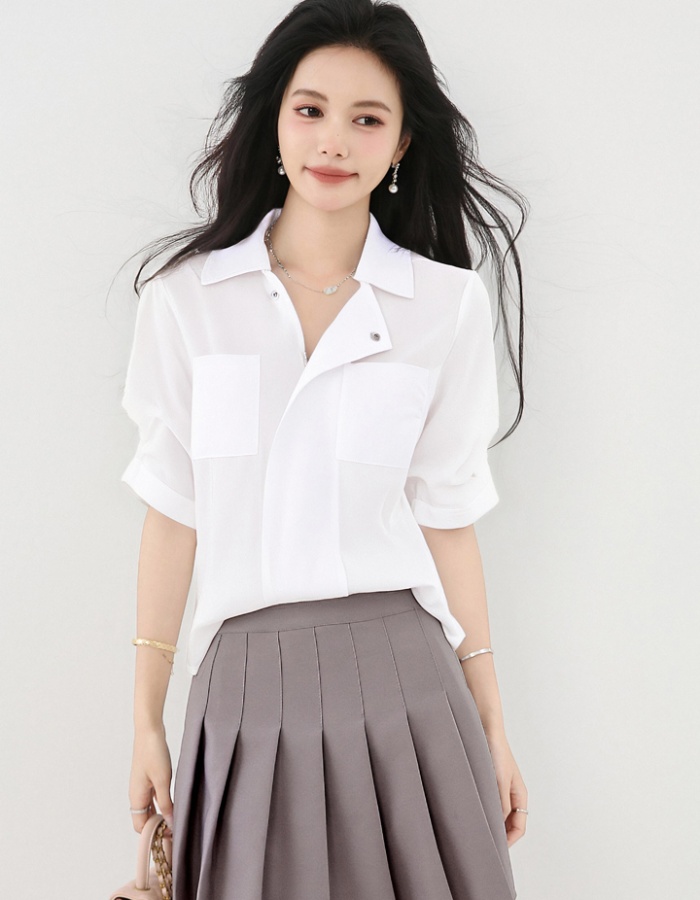 Korean style unique white shirt summer profession tops