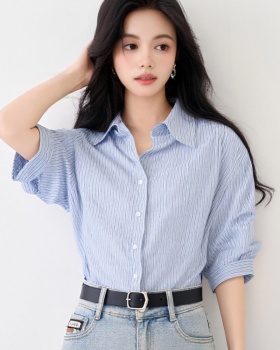Show young stripe shirt short sleeve France style tops