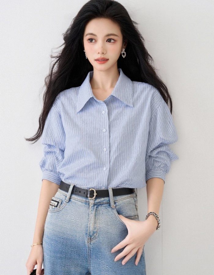 Show young stripe shirt short sleeve France style tops
