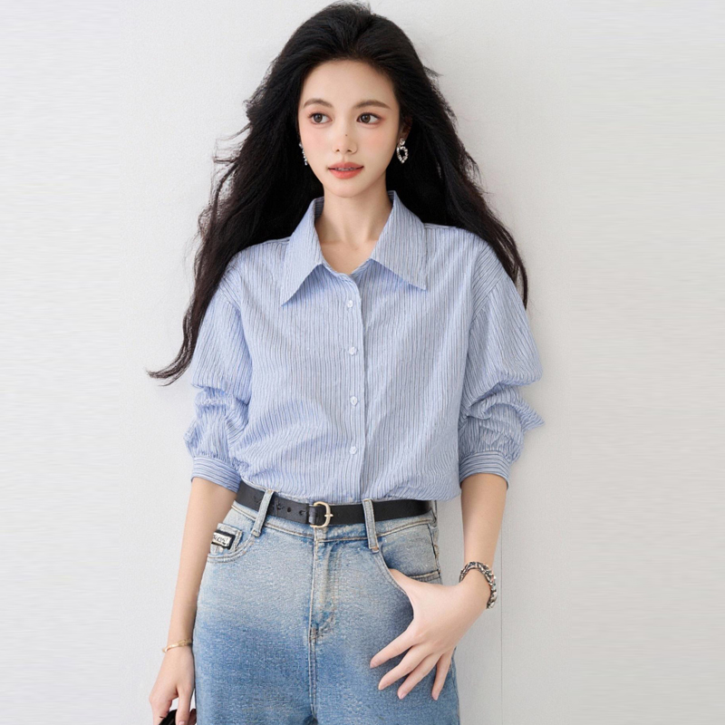 Show young stripe shirt short sleeve France style tops