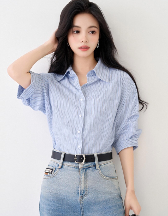 Show young stripe shirt short sleeve France style tops