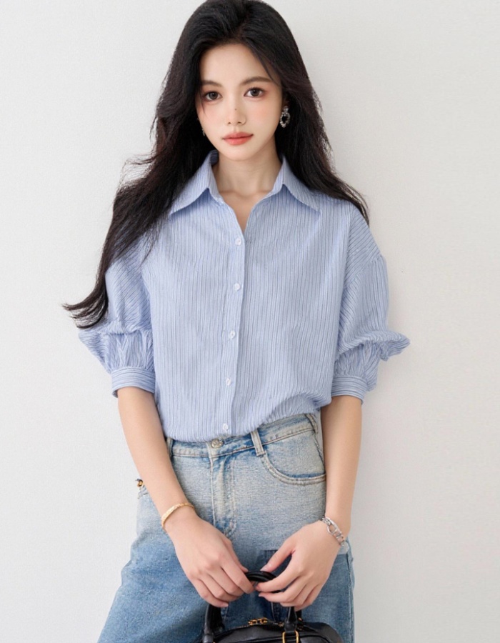 Show young stripe shirt short sleeve France style tops