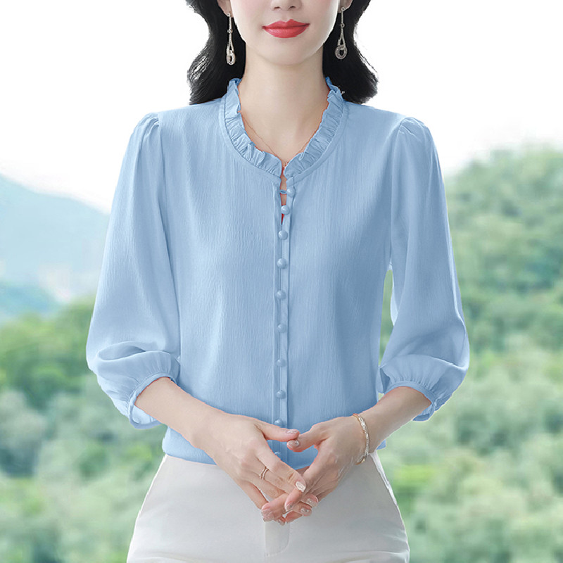 Silk chiffon tops Cover belly loose shirt for women