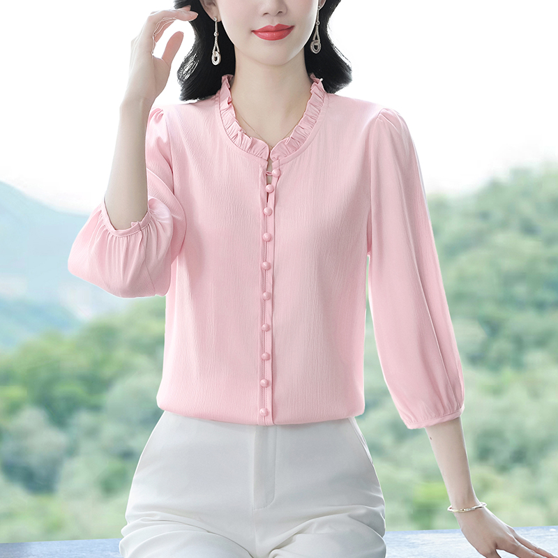 Silk chiffon tops Cover belly loose shirt for women