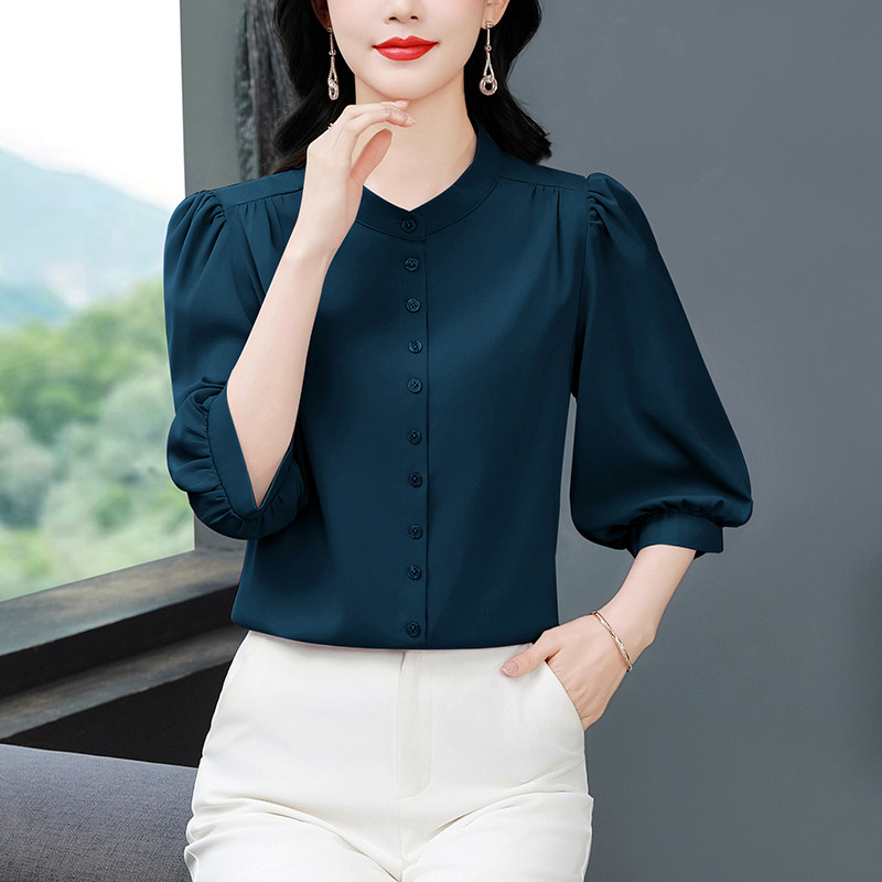Spring and summer chiffon tops silk small shirt for women