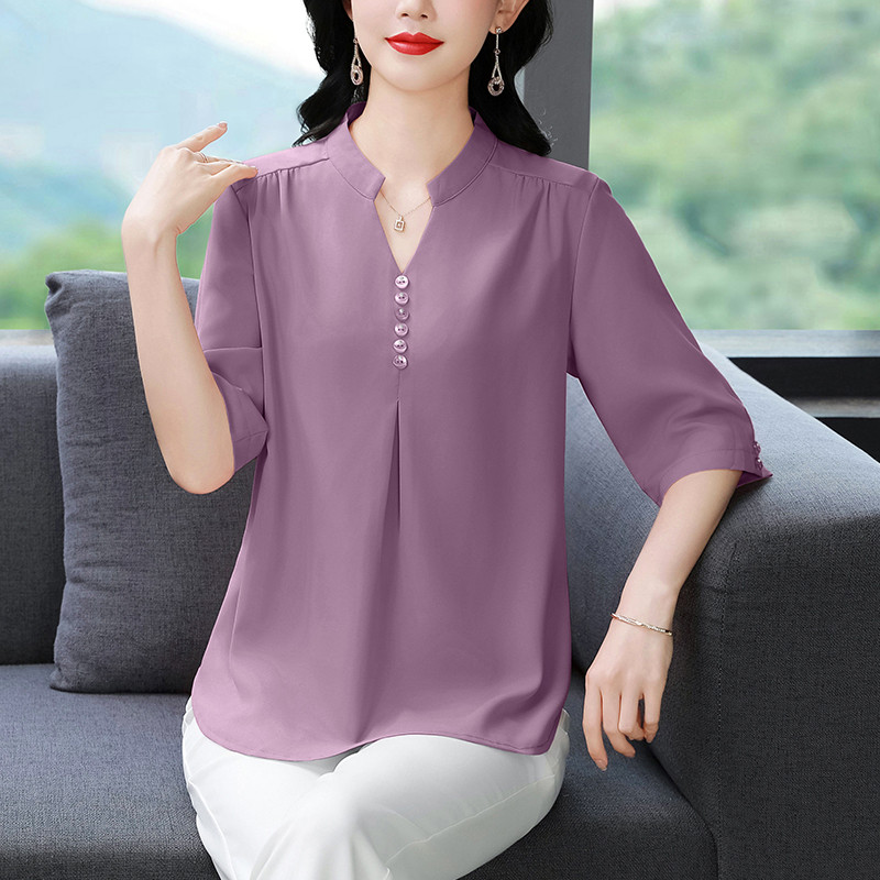 Western style spring and summer tops silk shirt for women