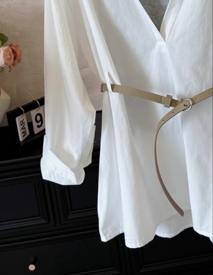 With belt sling vest V-neck shirt 2pcs set for women