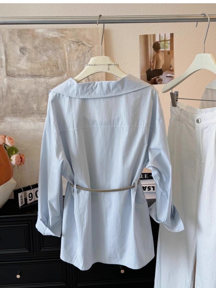 With belt sling vest V-neck shirt 2pcs set for women