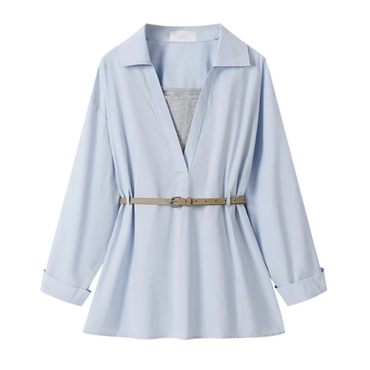 With belt sling vest V-neck shirt 2pcs set for women