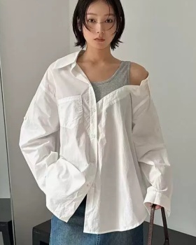 Pseudo-two irregular loose shirt for women