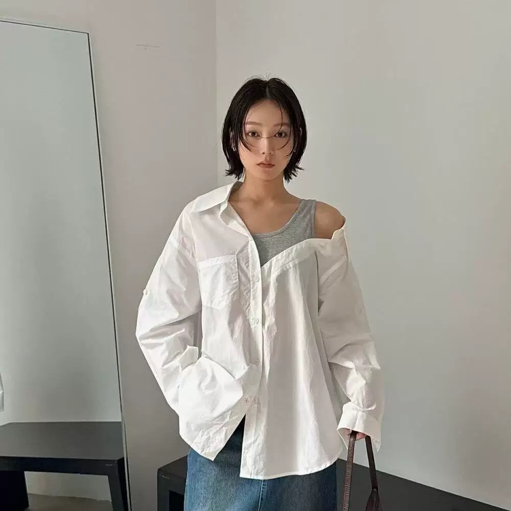 Pseudo-two irregular loose shirt for women