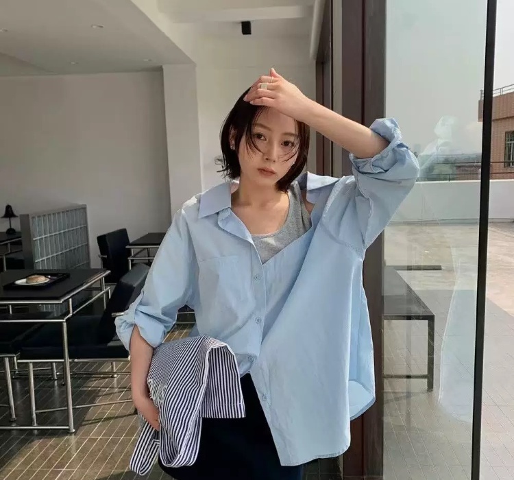 Pseudo-two irregular loose shirt for women