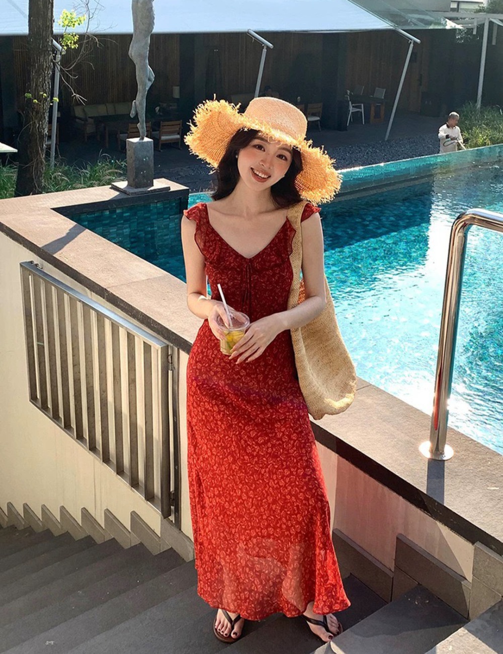 Floral boats sleeve dress sexy long dress for women