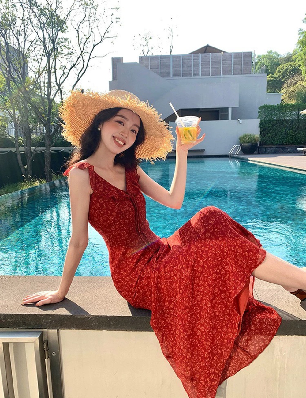 Floral boats sleeve dress sexy long dress for women