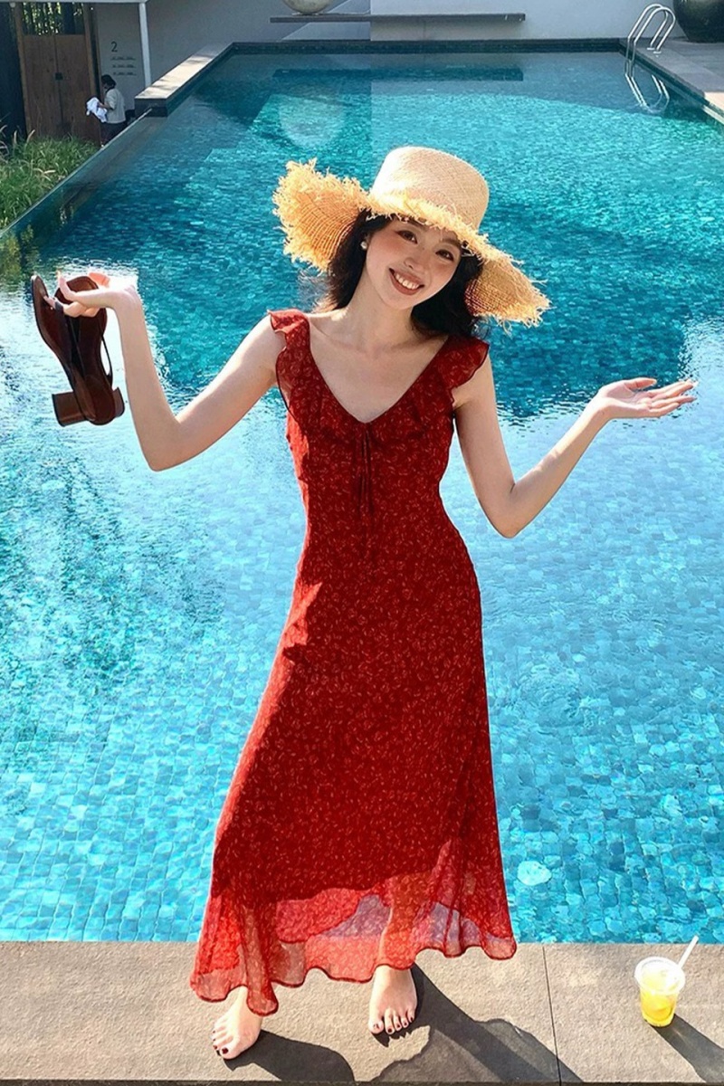 Floral boats sleeve dress sexy long dress for women