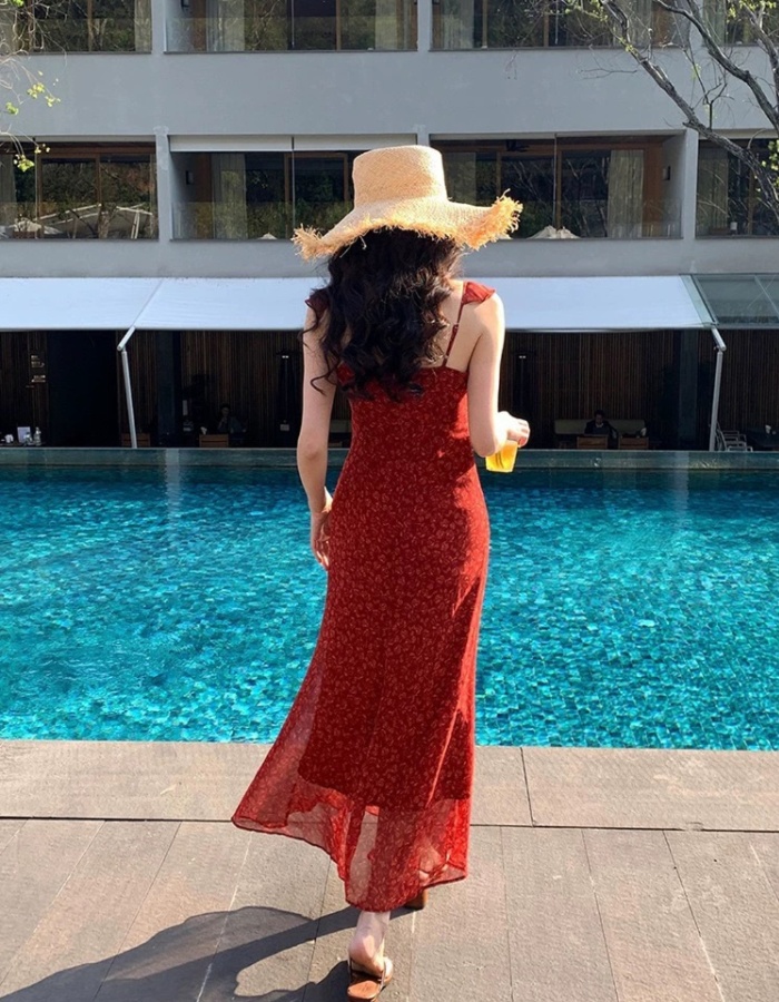 Floral boats sleeve dress sexy long dress for women