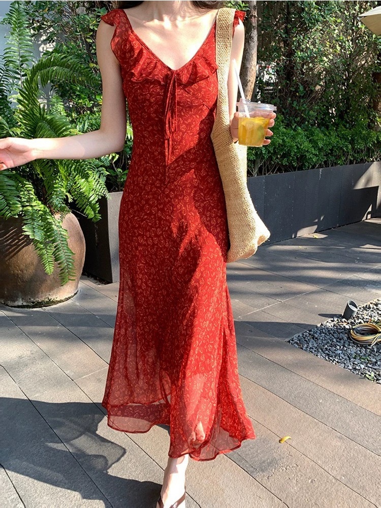 Floral boats sleeve dress sexy long dress for women
