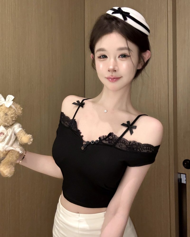 Lace bottoming vest sling bow tops for women